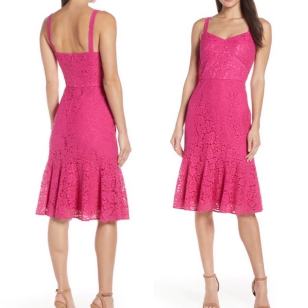 Chelsea28 hot pink lace midi dress NWT size 12